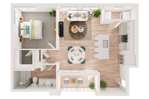 Floor plan for 1 bed, 1 bath, 751 sqft